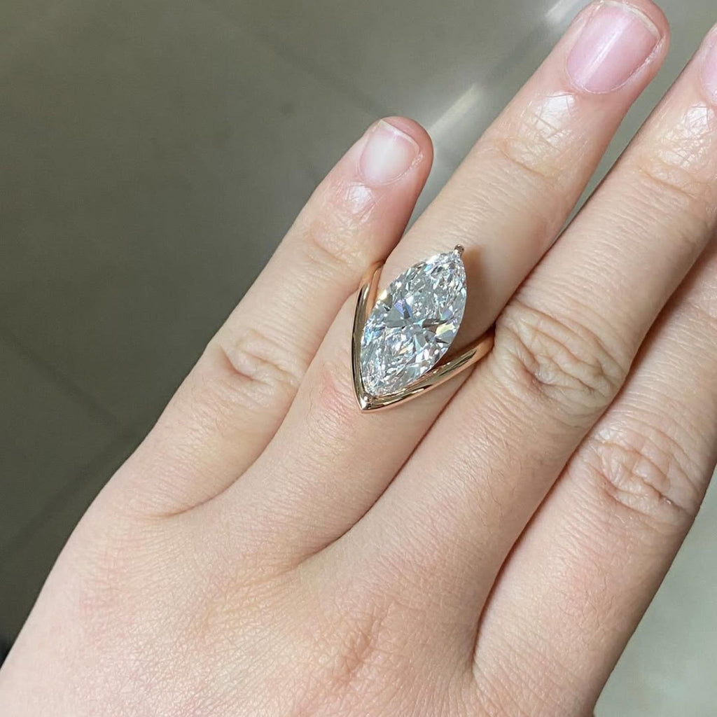 Marquise Cut Moissanite Engagement Ring Curve Band Gold Wedding Ring