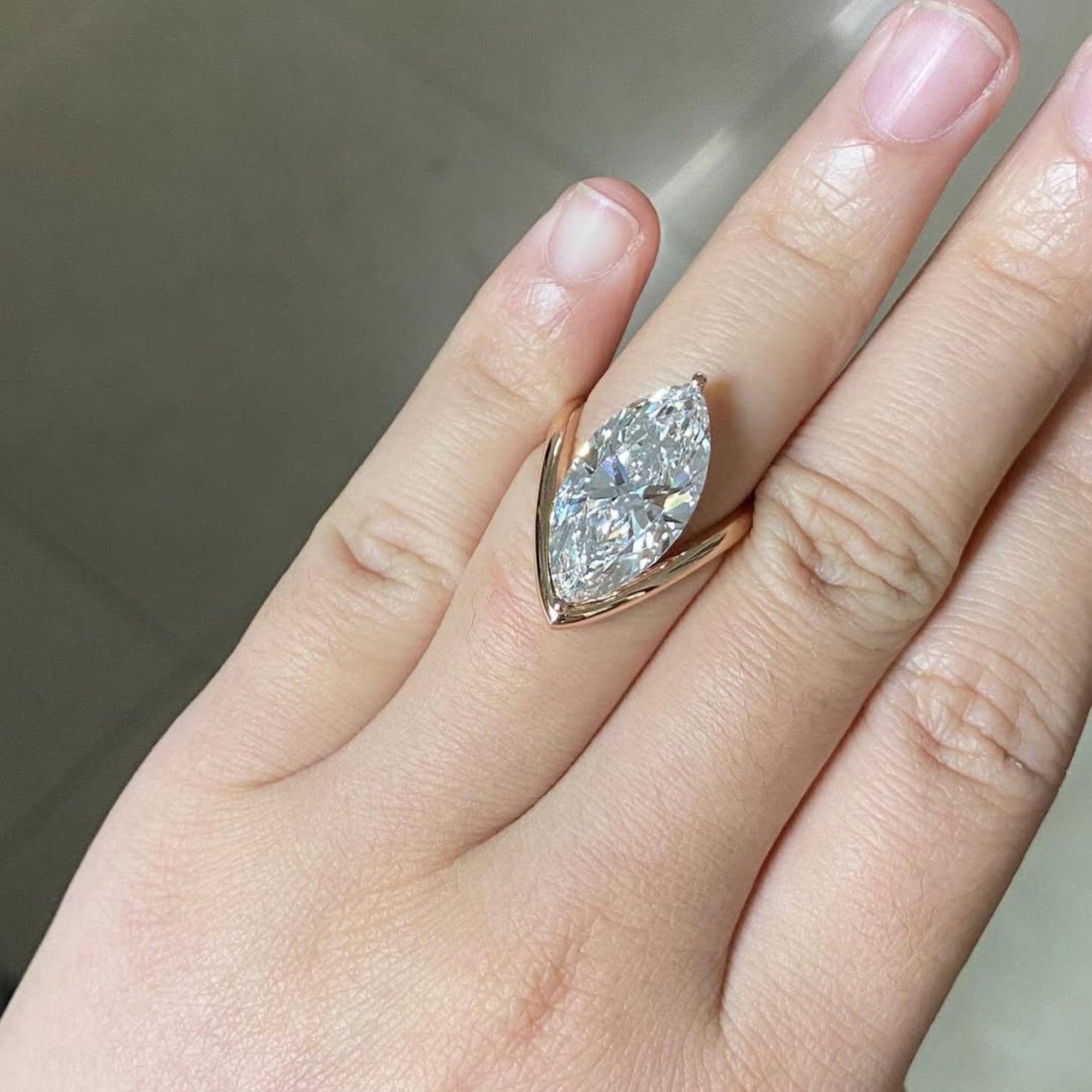 Marquise Cut Moissanite Engagement Ring Curve Band Gold Wedding Ring