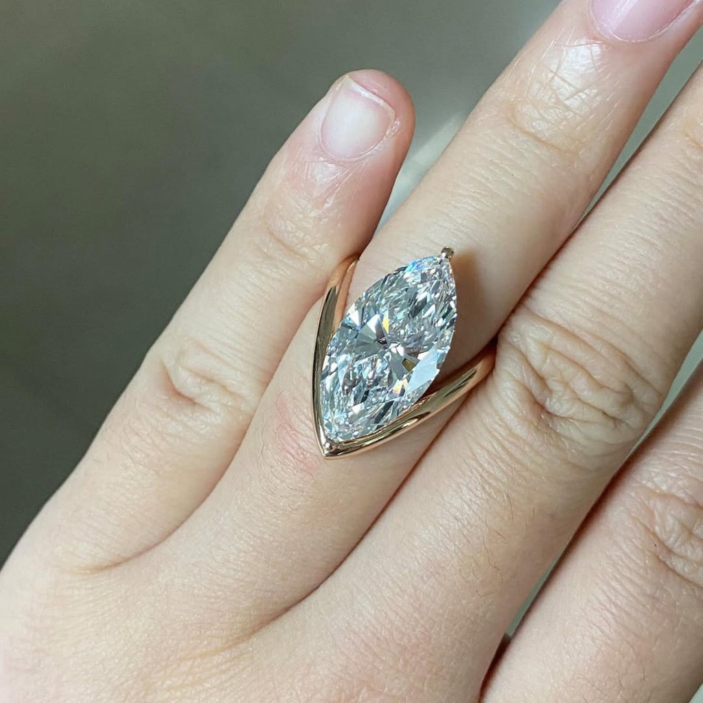 Marquise Cut Moissanite Engagement Ring Curve Band Gold Wedding Ring