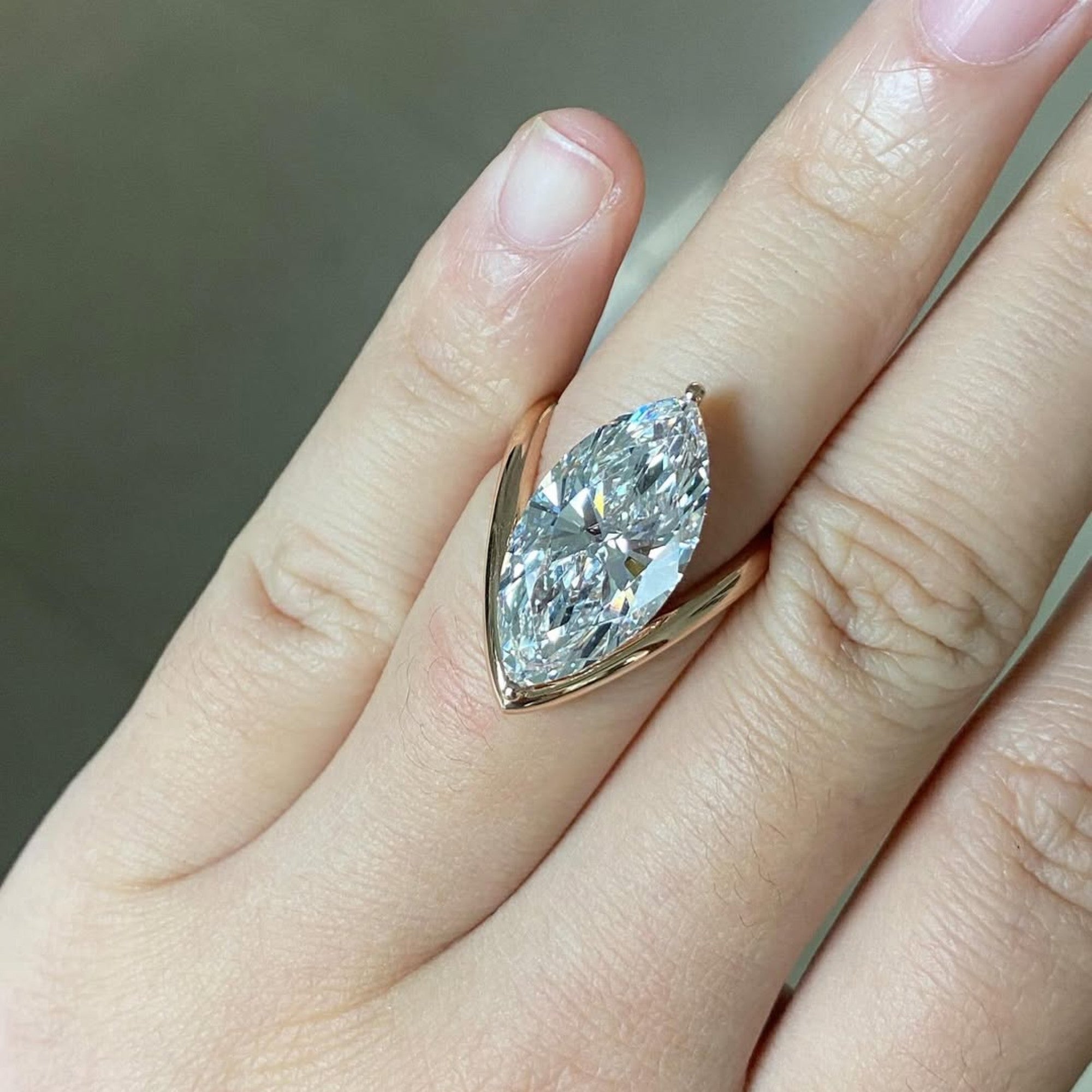 Marquise Cut Moissanite Engagement Ring Curve Band Gold Wedding Ring