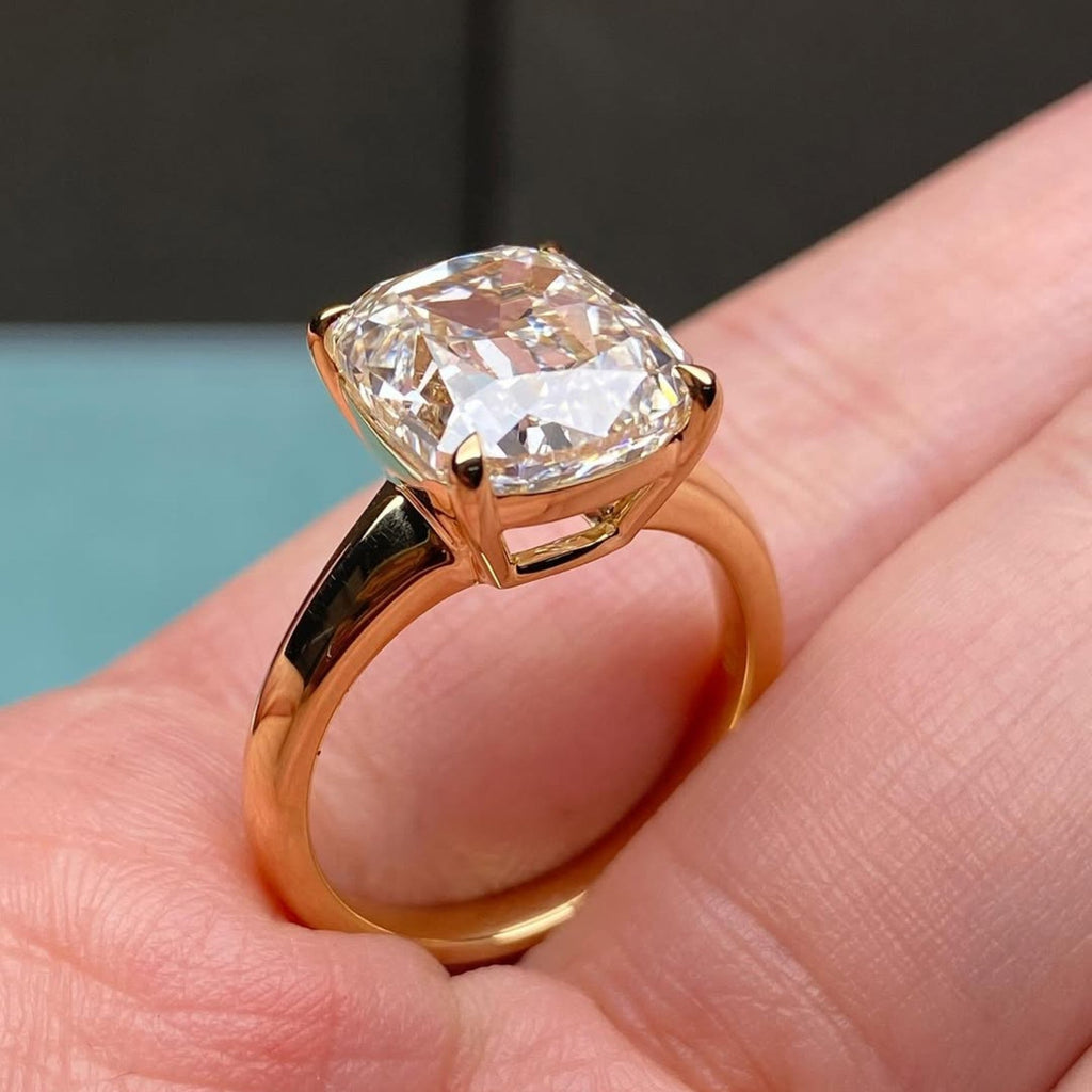 Old Mine Elongated Cushion Moissanite Engagement Ring Gold Solitaire Wedding Ring
