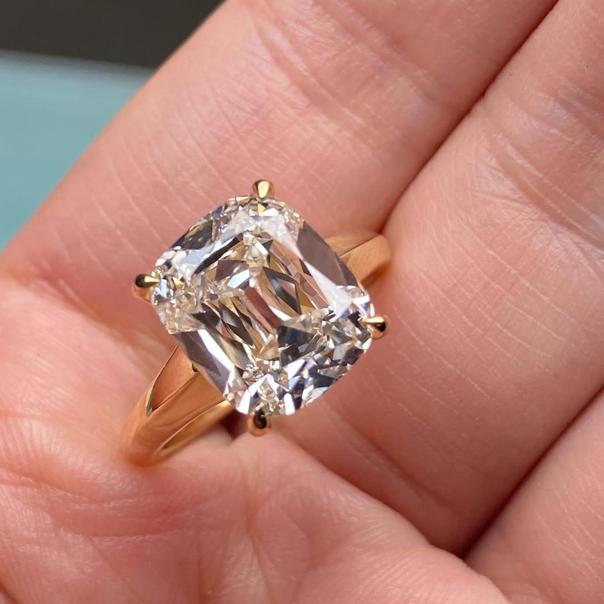 Old Mine Elongated Cushion Moissanite Engagement Ring Gold Solitaire Wedding Ring