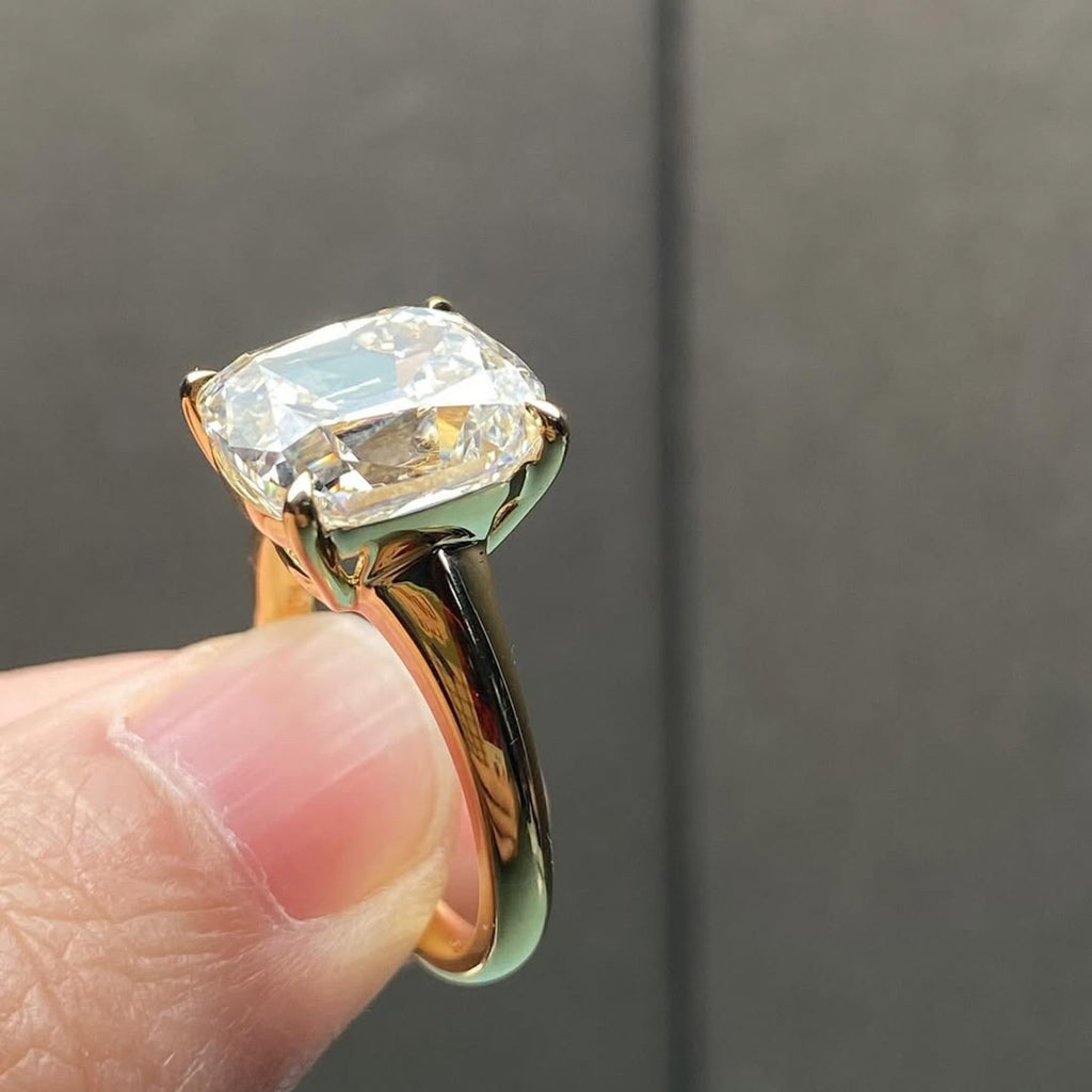 Old Mine Elongated Cushion Moissanite Engagement Ring Gold Solitaire Wedding Ring
