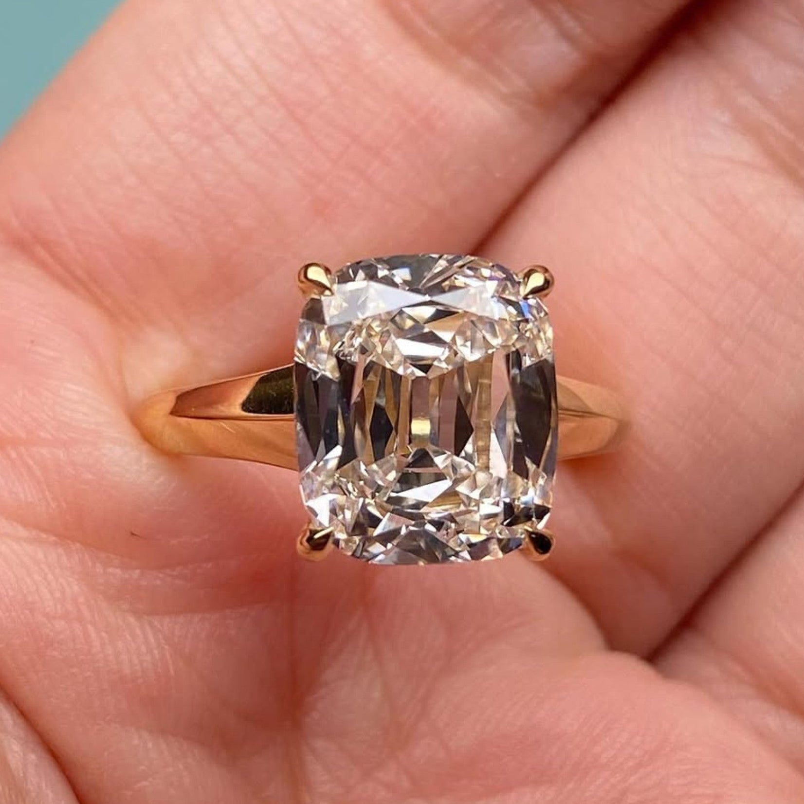 Old Mine Elongated Cushion Lab Grown Engagement Ring Gold Solitaire Wedding Ring