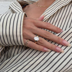 Emerald Cut Moissanite Engagement Ring Unique Solitaire Gold Wedding Ring