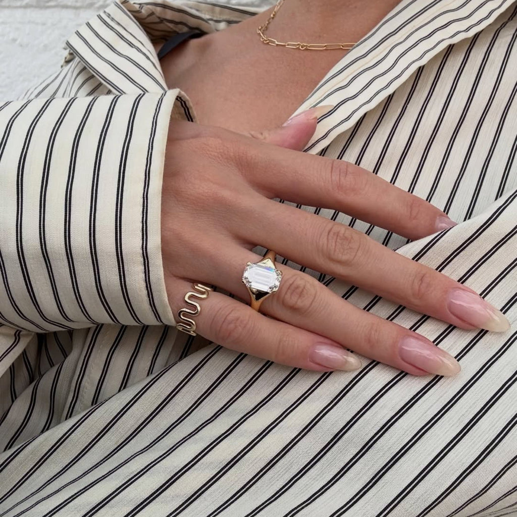 Emerald Cut Lab Grown Engagement Ring Unique Solitaire Gold Wedding Ring