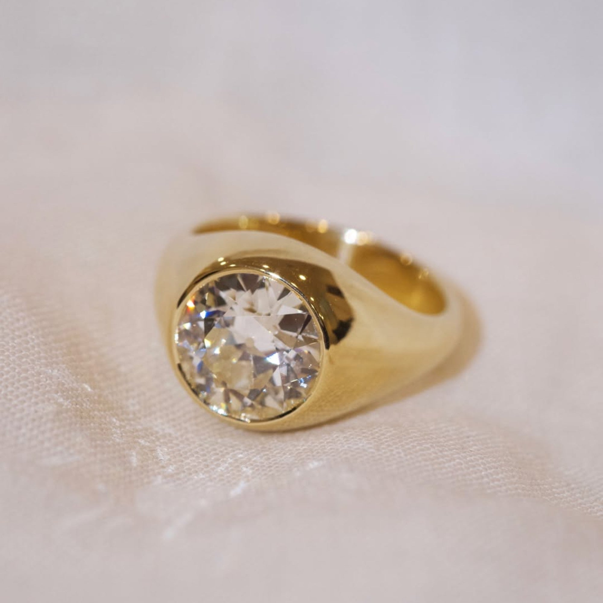 Round Bezel Set Engagement Ring Gold Solitaire Lab Grown Wedding Ring