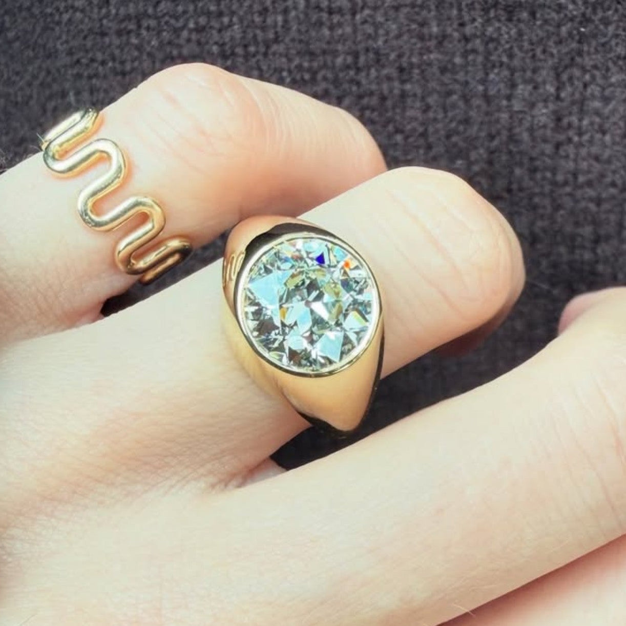 Round Bezel Set Engagement Ring Gold Solitaire Lab Grown Wedding Ring