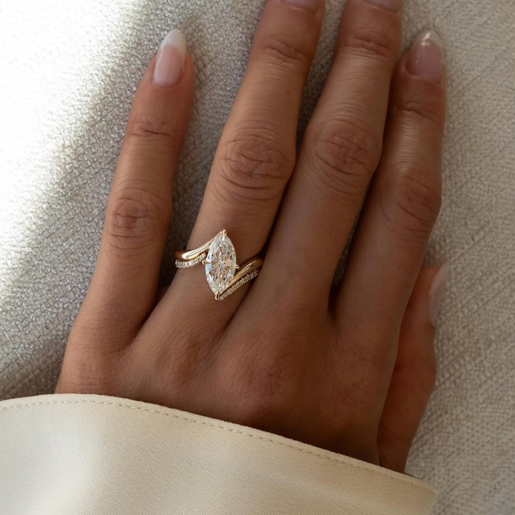 Marquise Lab Grown Engagement Ring Set Solid Gold Wedding Bridal Set