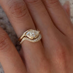 Marquise East West Lab Grown Engagement Ring Set Gold Wedding Bridal Set