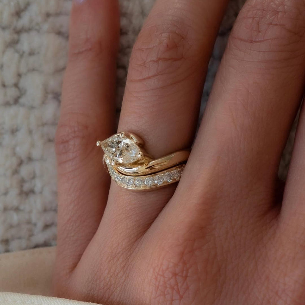 Marquise East West Moissanite Engagement Ring Set Gold Wedding Bridal Set