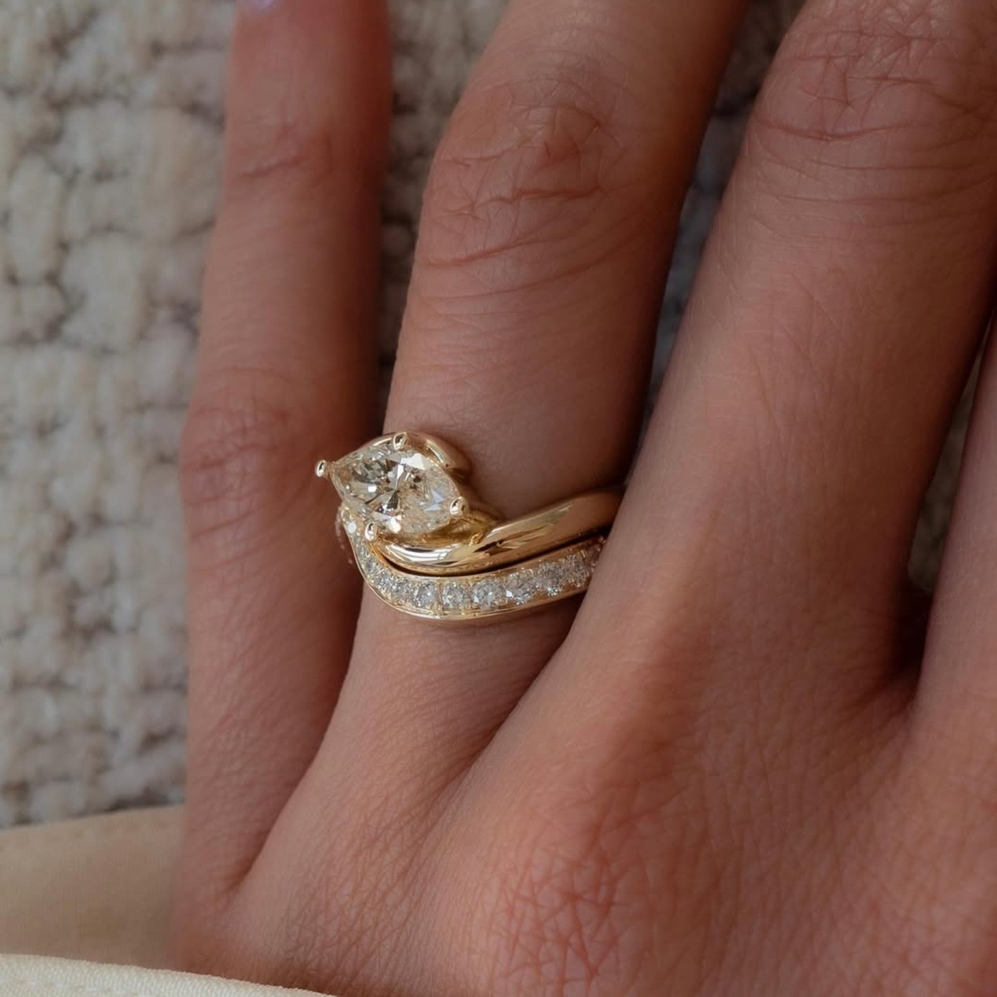 Marquise East West Moissanite Engagement Ring Set Gold Wedding Bridal Set