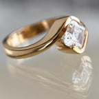 Asscher Cut Moissanite Engagement Ring Half Bezel East West Wedding Ring