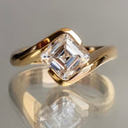 Asscher Cut Moissanite Engagement Ring Half Bezel East West Wedding Ring