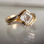 Asscher Moissanite Engagement Ring Set East West Half Bezel Wedding Bridal Set