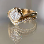 Asscher Moissanite Engagement Ring Set East West Half Bezel Wedding Bridal Set