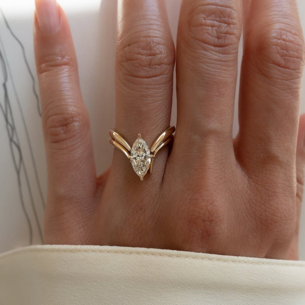 Marquise Cut Moissanite Engagement Ring Set Curve Band Wedding Bridal Set