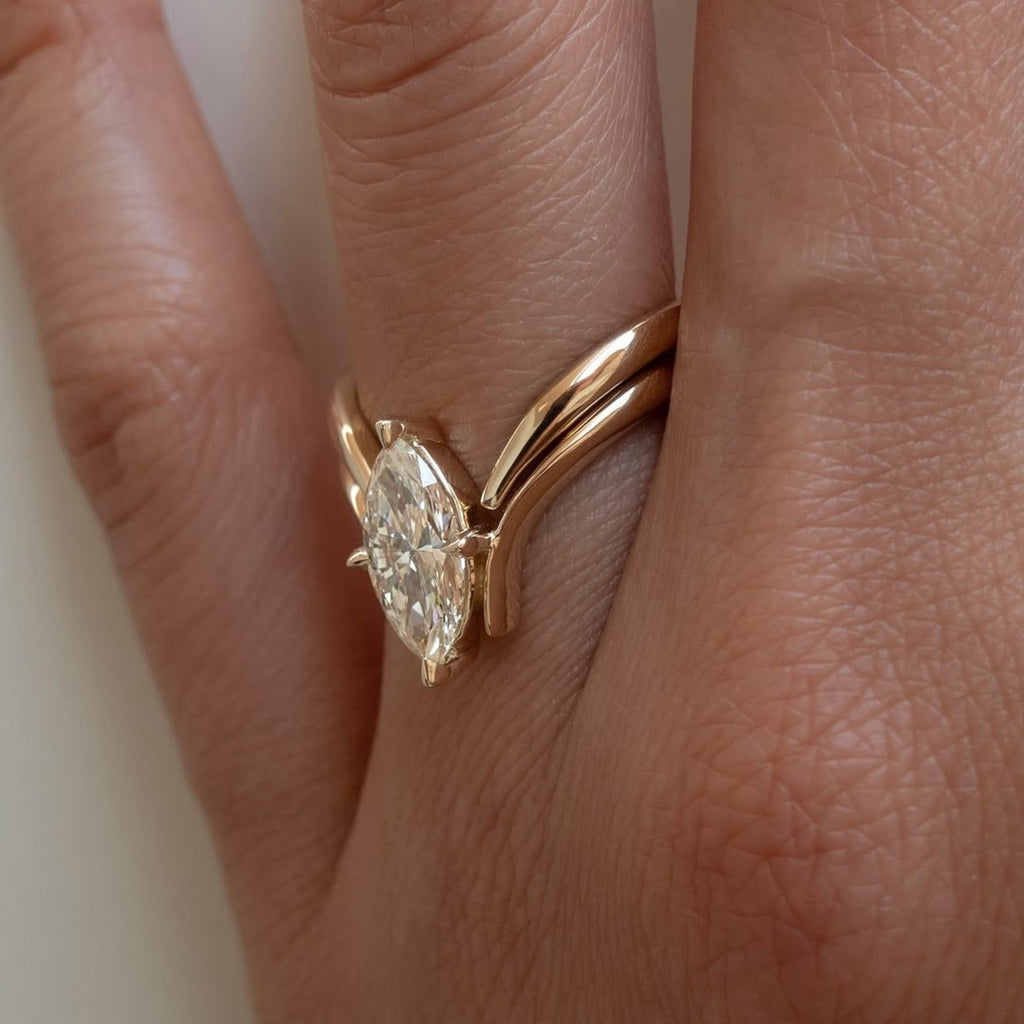 Marquise Cut Moissanite Engagement Ring Set Curve Band Wedding Bridal Set