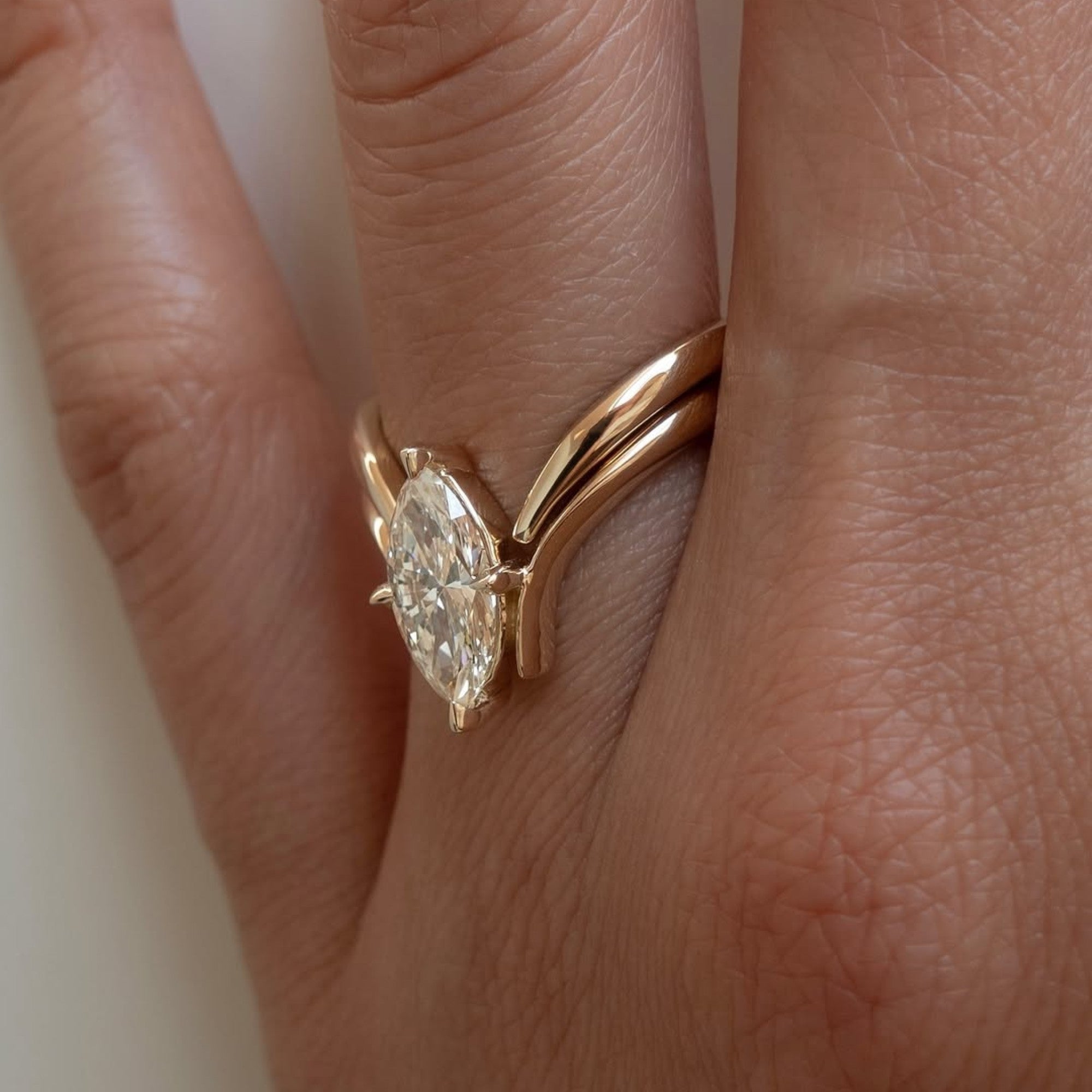 Marquise Cut Moissanite Engagement Ring Set Curve Band Wedding Bridal Set
