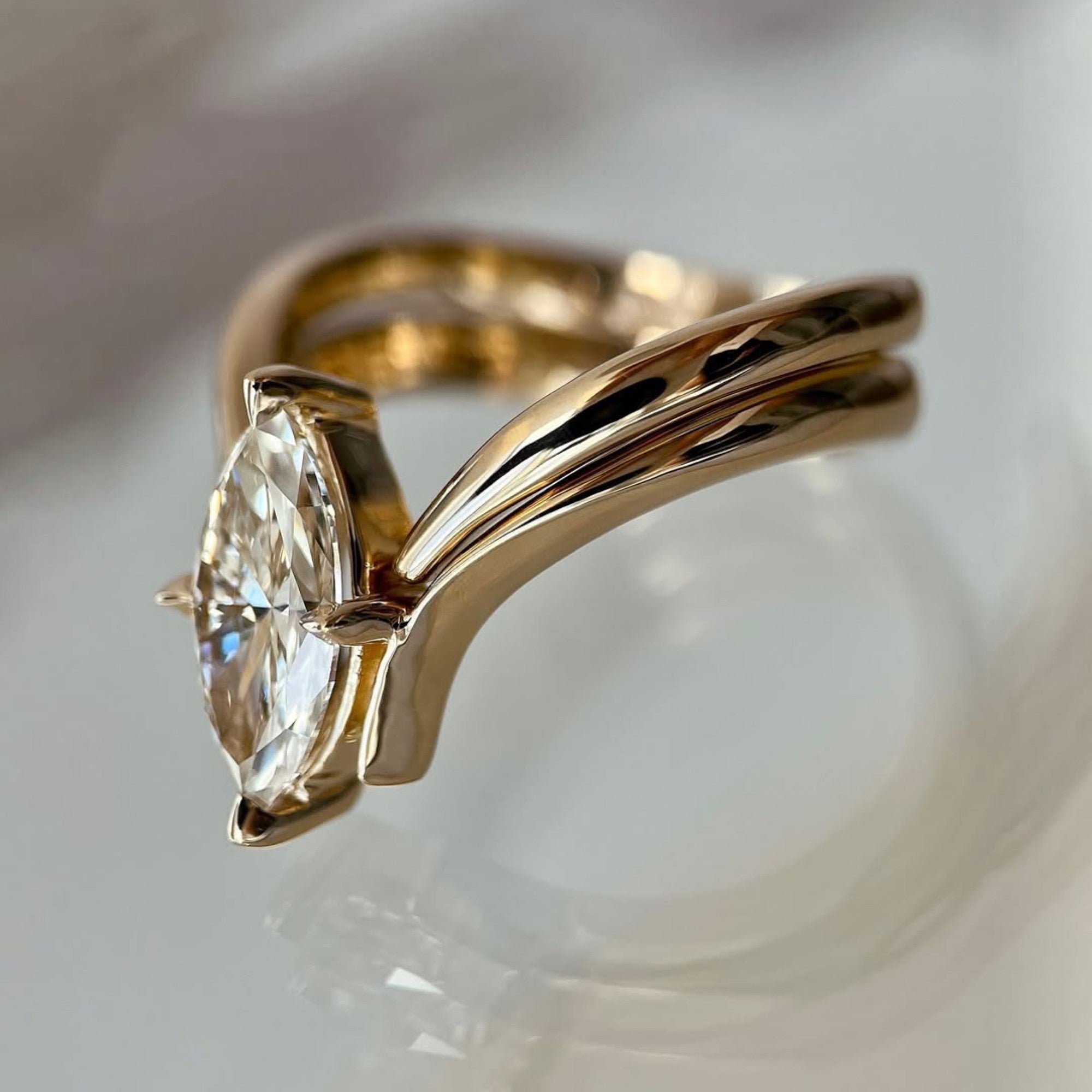 Marquise Cut Moissanite Engagement Ring Set Curve Band Wedding Bridal Set