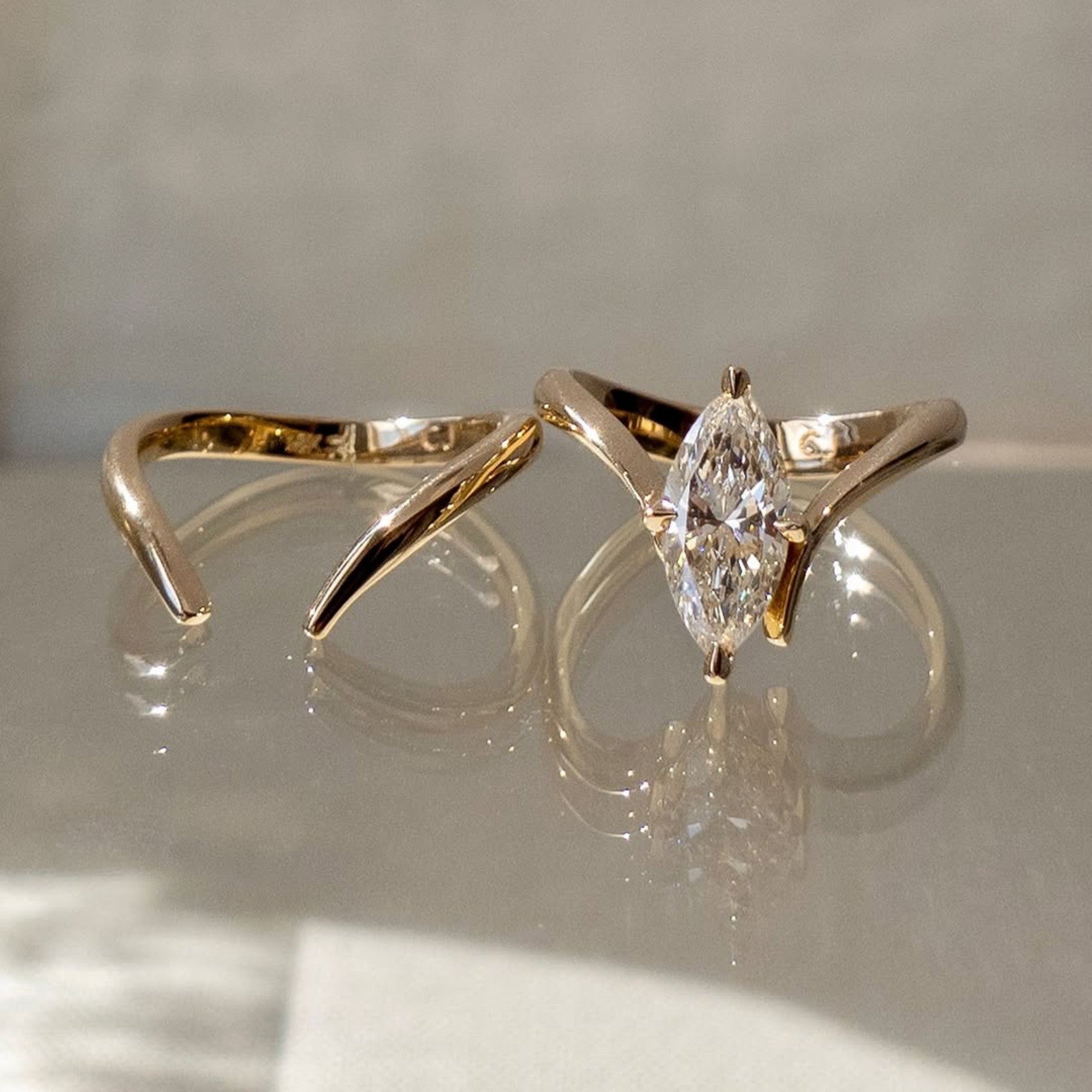 Marquise Cut Moissanite Engagement Ring Set Curve Band Wedding Bridal Set