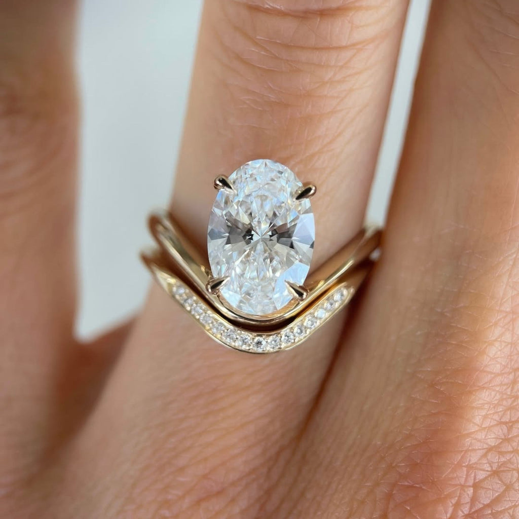 Oval Cut Moissanite  Engagement Bridal Set Curve Band Wedding Ring Set