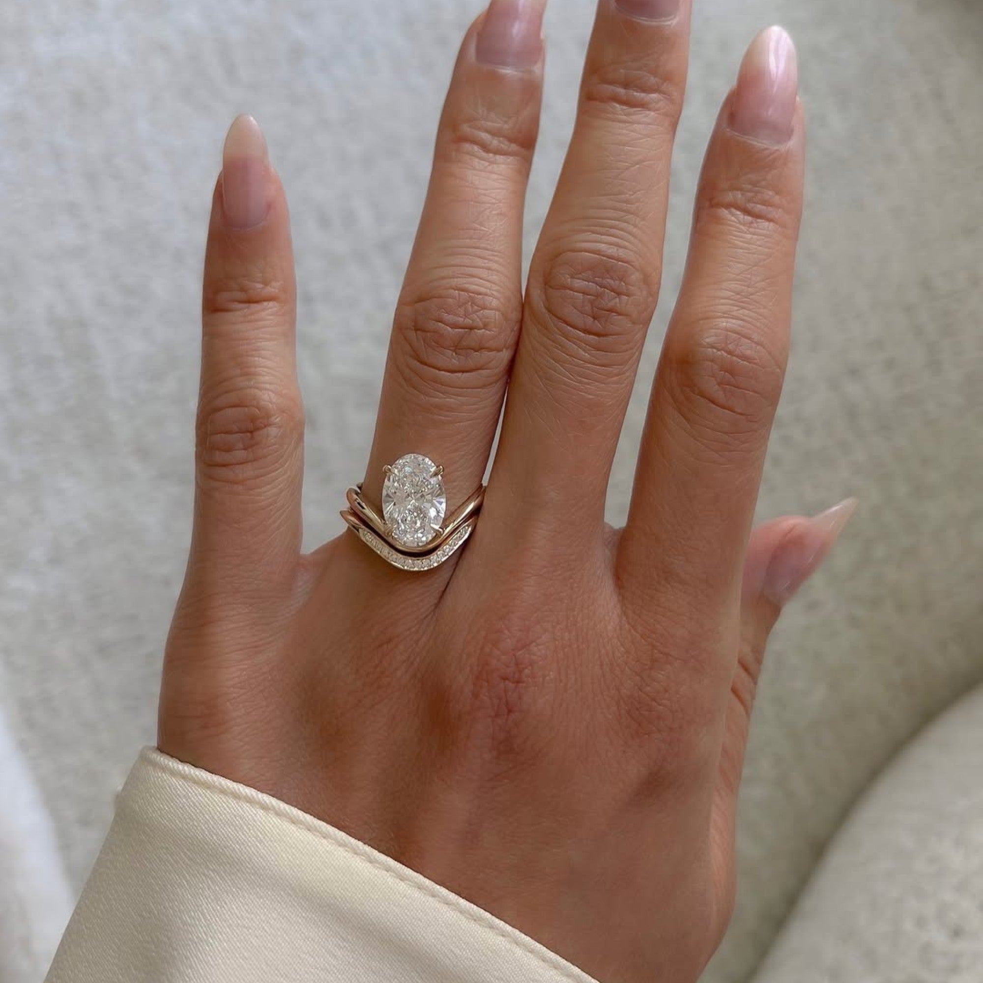 Oval Cut Moissanite  Engagement Bridal Set Curve Band Wedding Ring Set