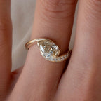 Light Brown Pear Moissanite Engagement Ring V Prong East West Wedding Ring
