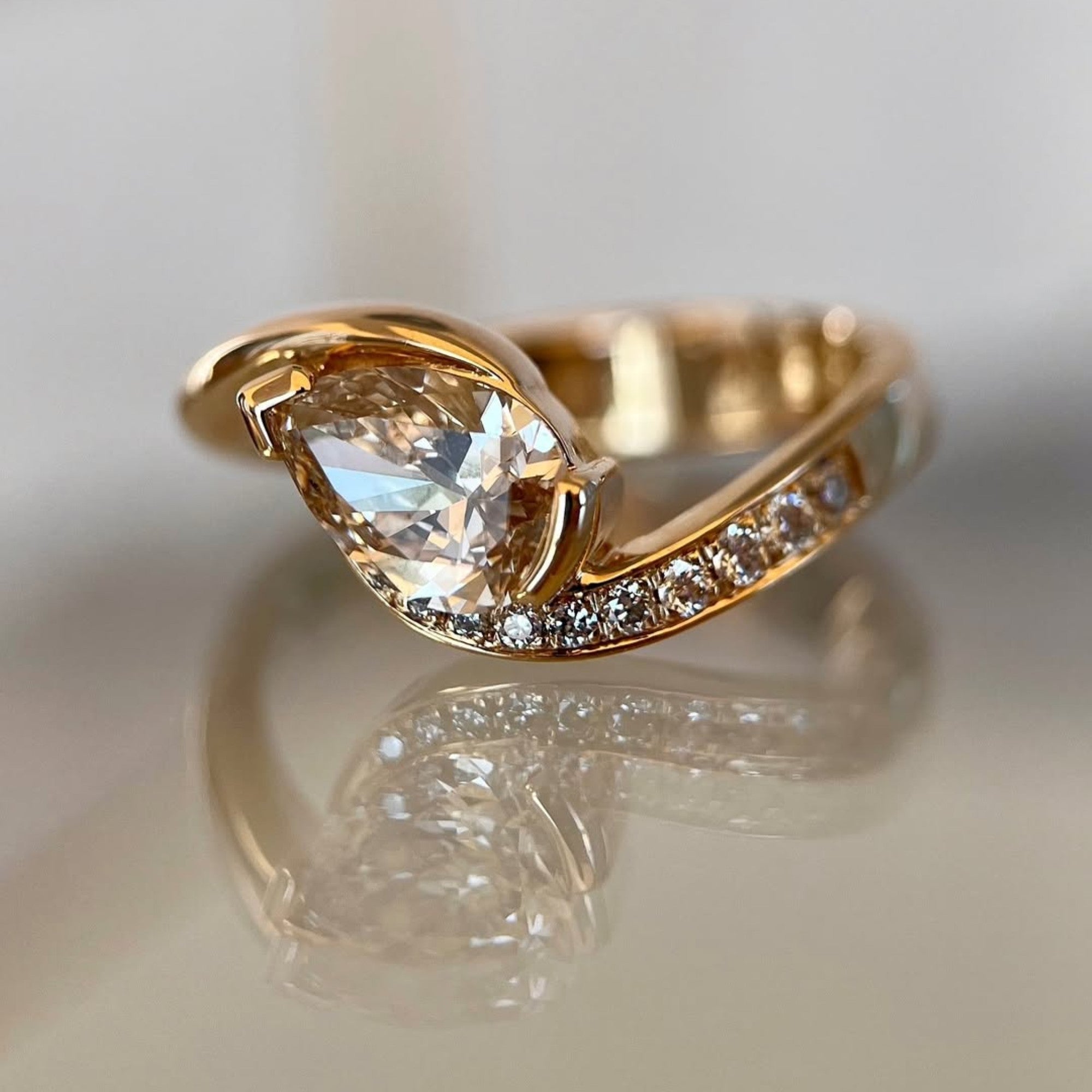 Light Brown Pear Lab Grown Engagement Ring V Prong East West Wedding Ring