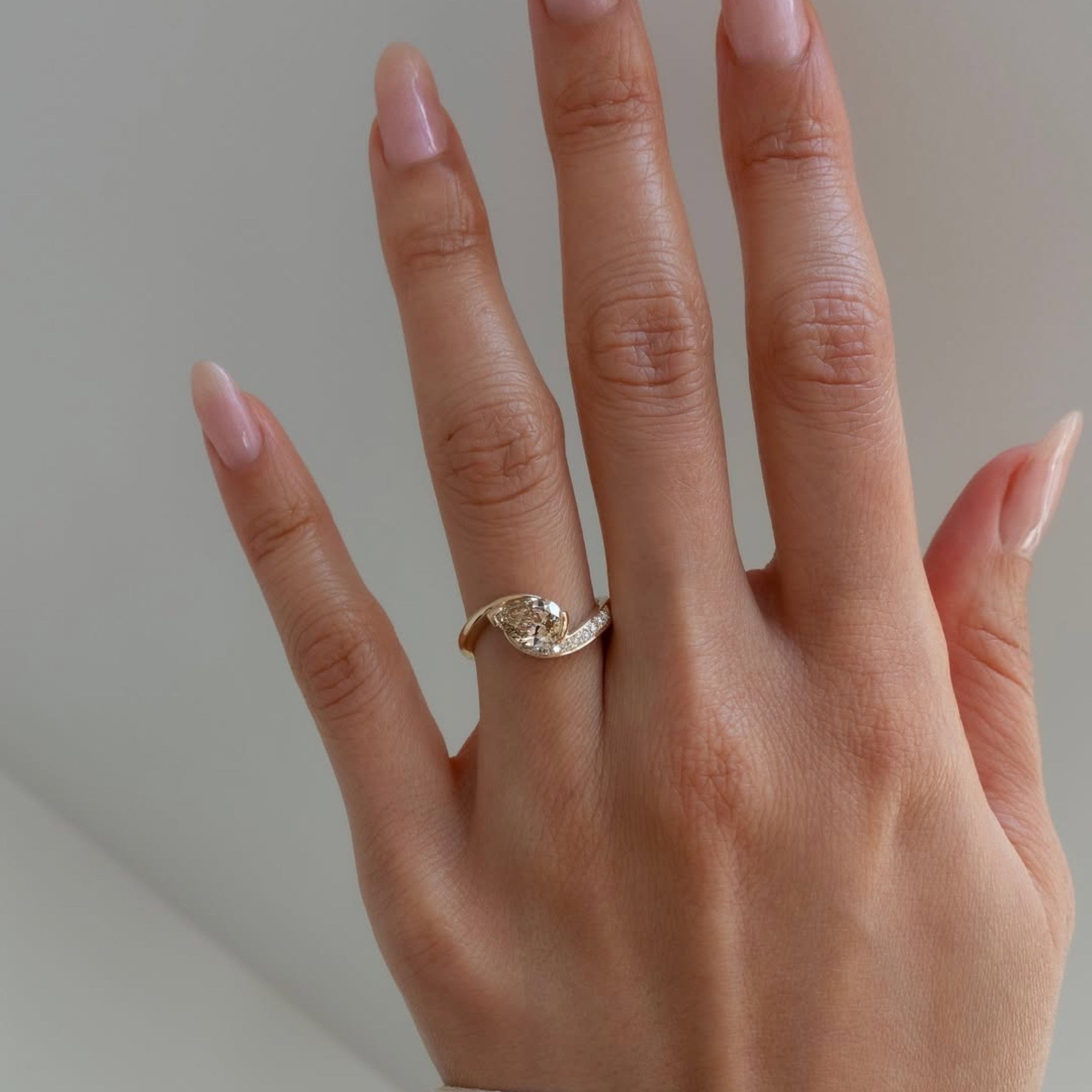 Light Brown Pear Moissanite Engagement Ring V Prong East West Wedding Ring