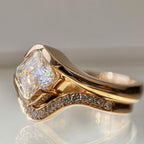Asscher Moissanite Engagement Ring Set East West Half Bezel Wedding Bridal Set