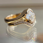 Asscher Moissanite Engagement Ring Set East West Half Bezel Wedding Bridal Set