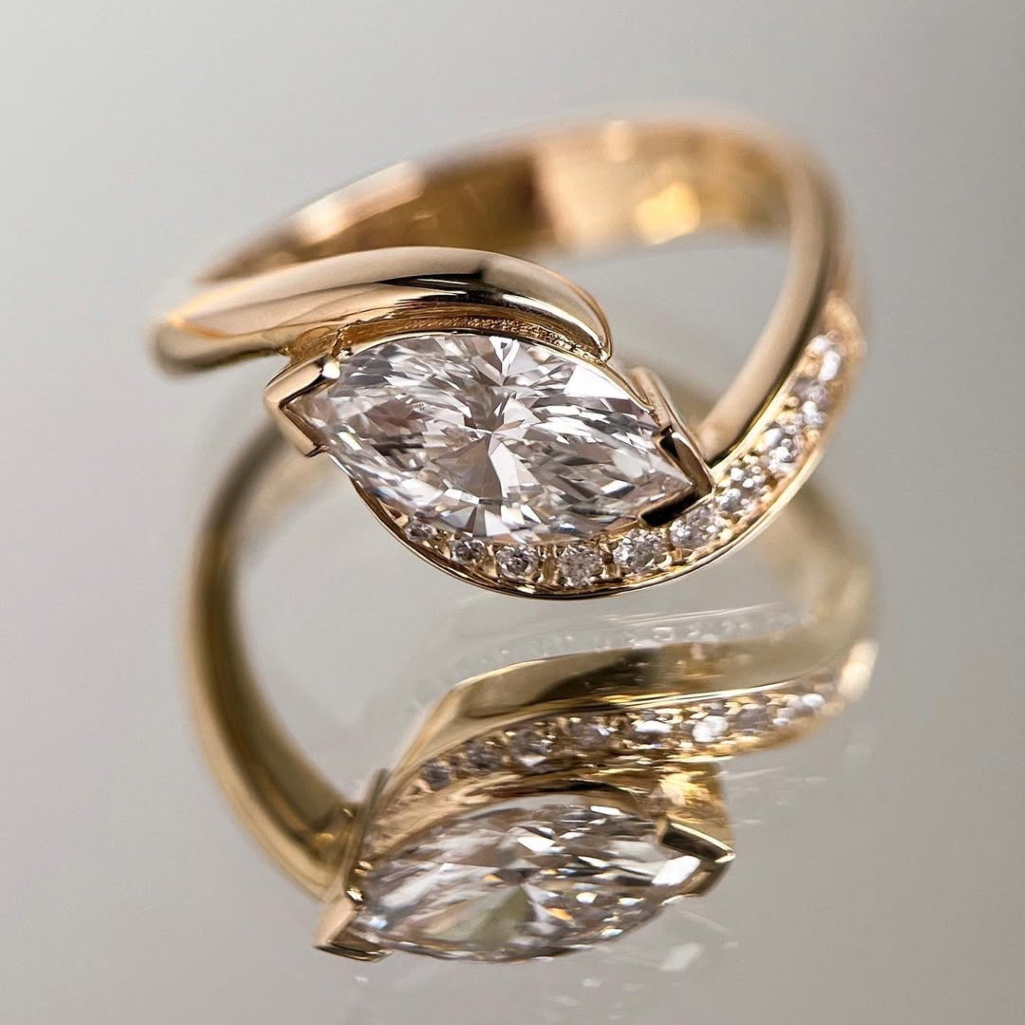East West Marquise Lab Grown Engagement Ring V Prong Wedding Ring