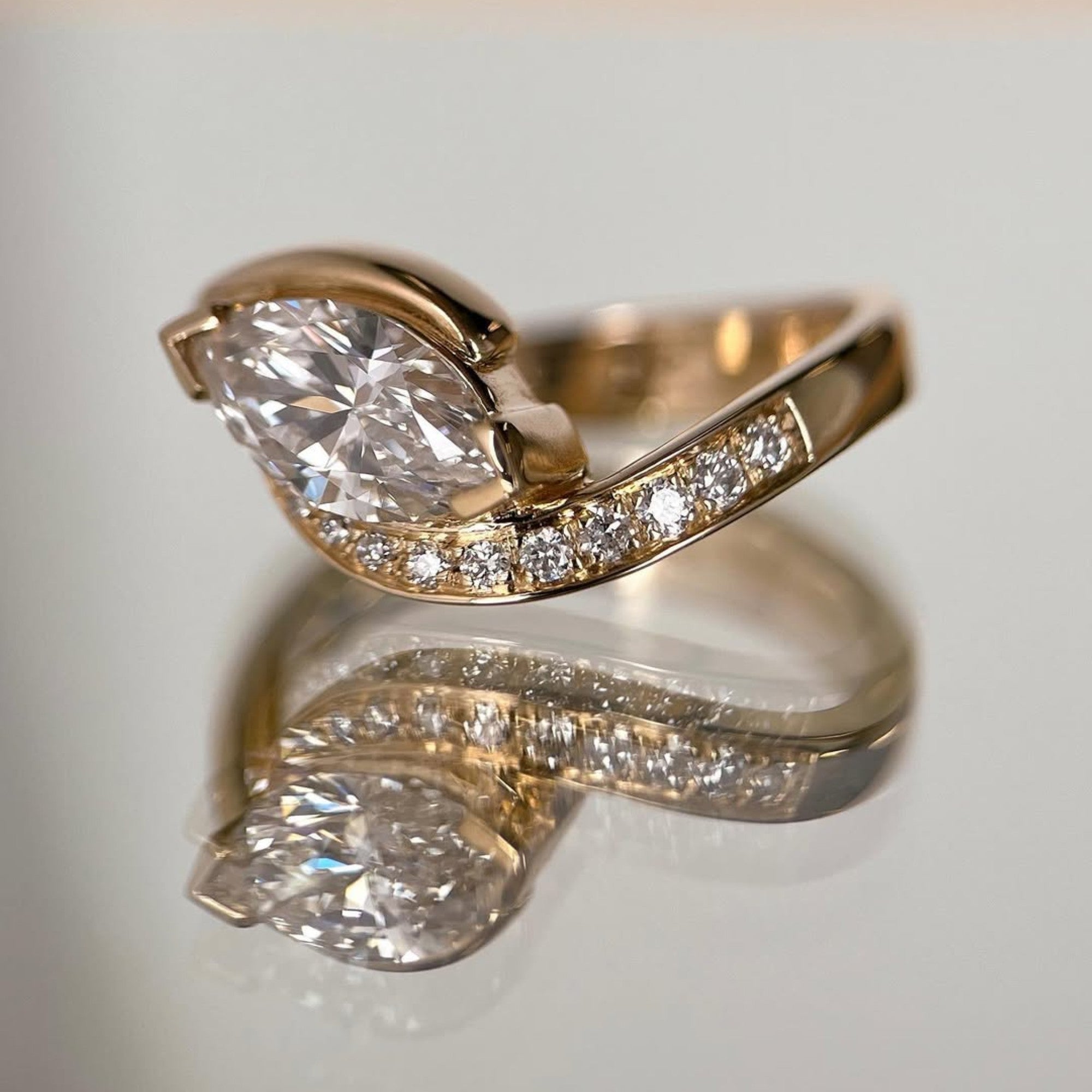 East West Marquise Moissanite Engagement Ring V Prong Wedding Ring