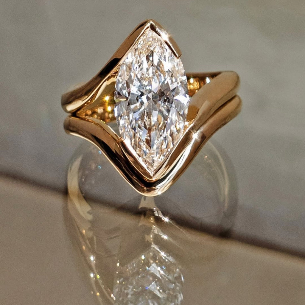 Marquise Lab Grown Engagement Ring Set Unique Style Wedding Bridal Set