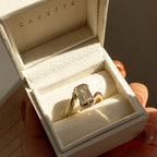 Emerald Lab Grown Engagement Ring Bypass Half Bezel Wedding Ring