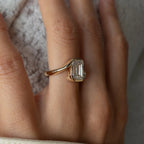 Emerald Lab Grown Engagement Ring Bypass Half Bezel Wedding Ring