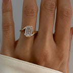 Emerald Moissanite Engagement Ring Bypass Half Bezel Wedding Ring