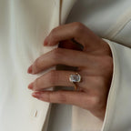 Emerald Lab Grown Engagement Ring Bypass Half Bezel Wedding Ring