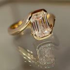 Emerald Lab Grown Engagement Ring Bypass Half Bezel Wedding Ring