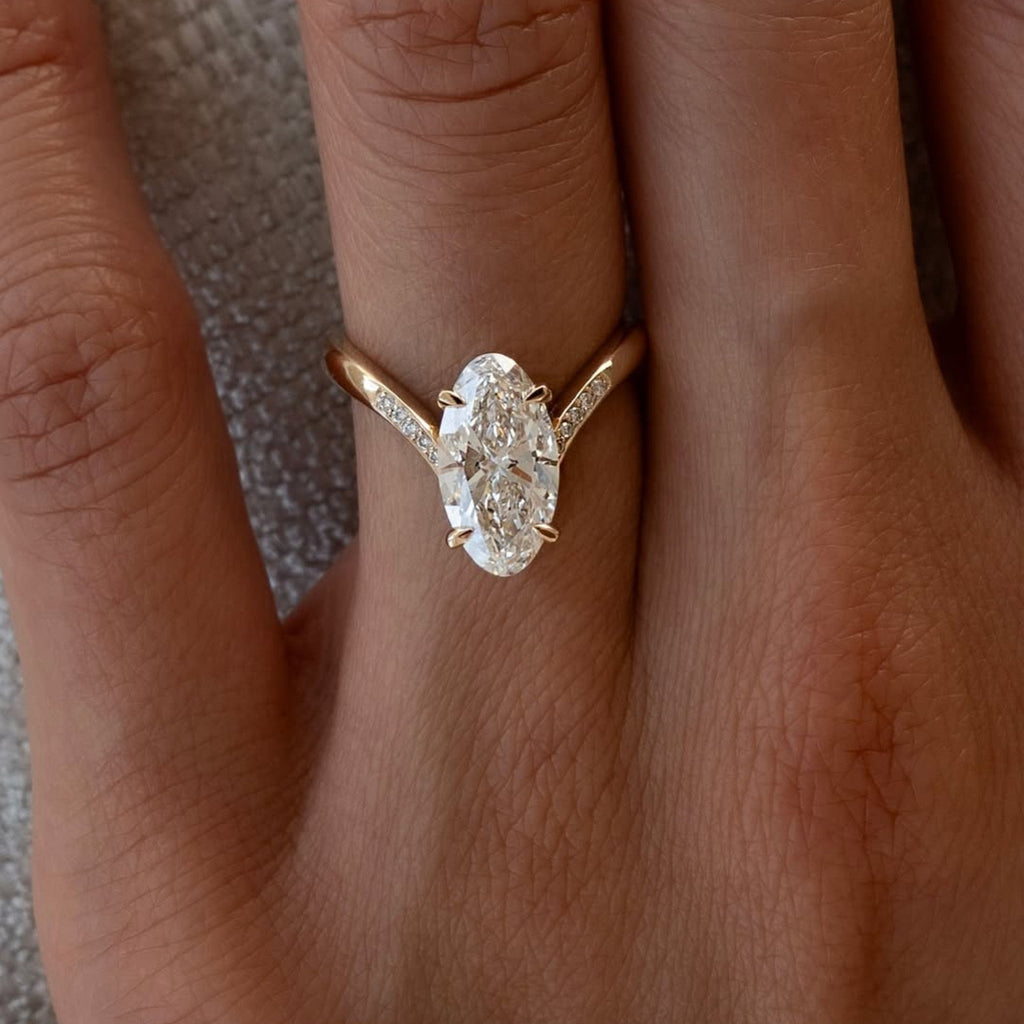 Oval Cut Lab Grown Engagement Ring Curve Band Solid Gold Wedding Ring