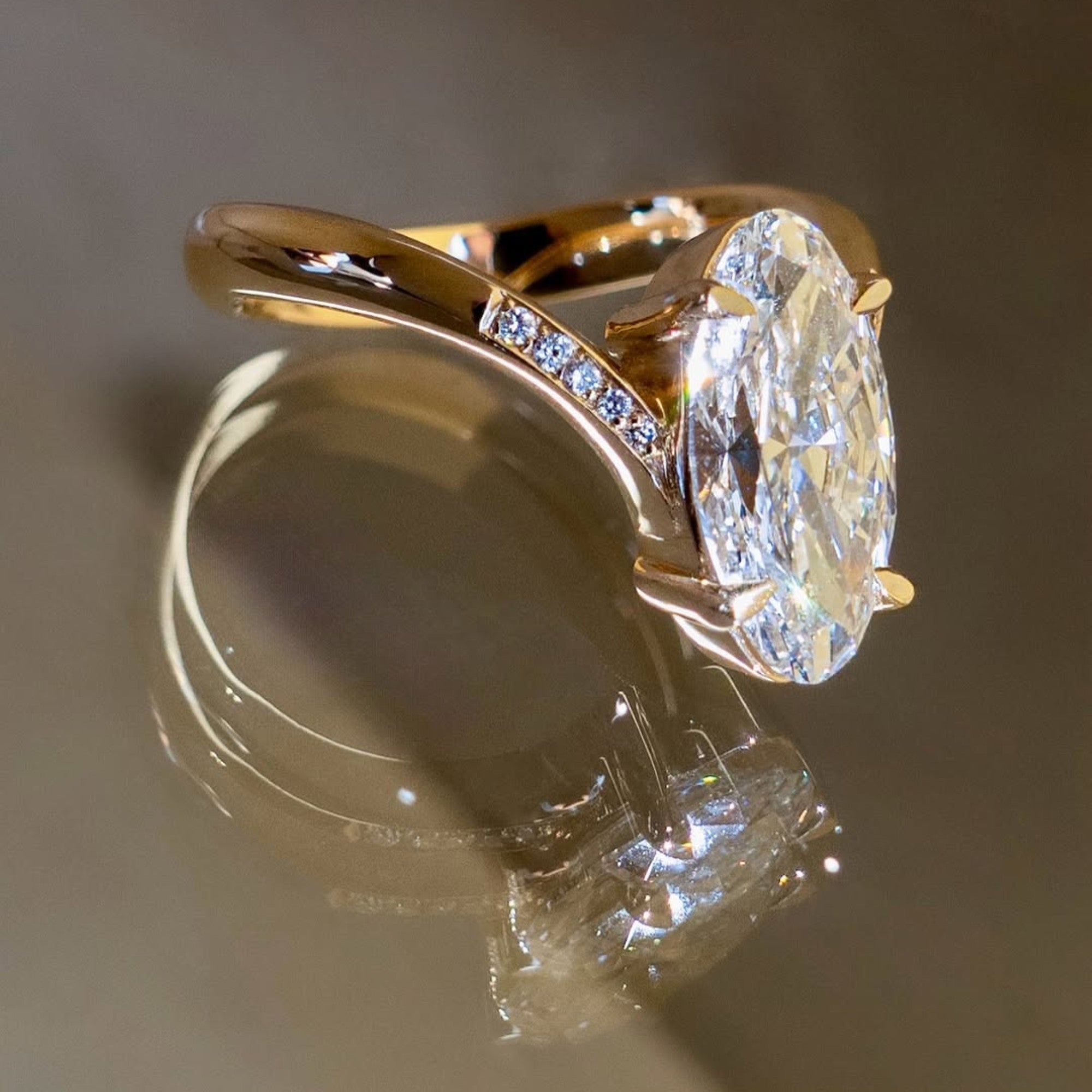 Oval Cut Moissanite Engagement Ring Curve Band Solid Gold Wedding Ring