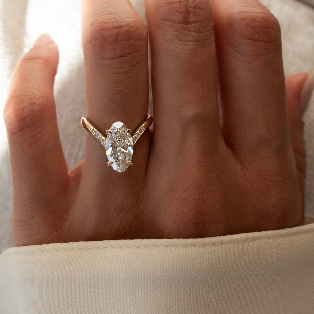 Oval Cut Lab Grown Engagement Ring Curve Band Solid Gold Wedding Ring