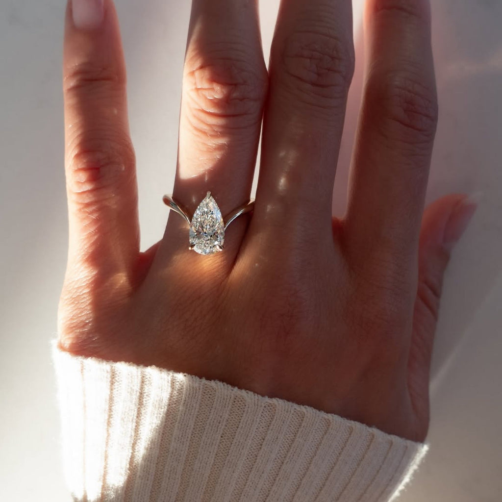 Pear Cut Lab Grown Engagement Ring Solitaire Antique Wedding Ring