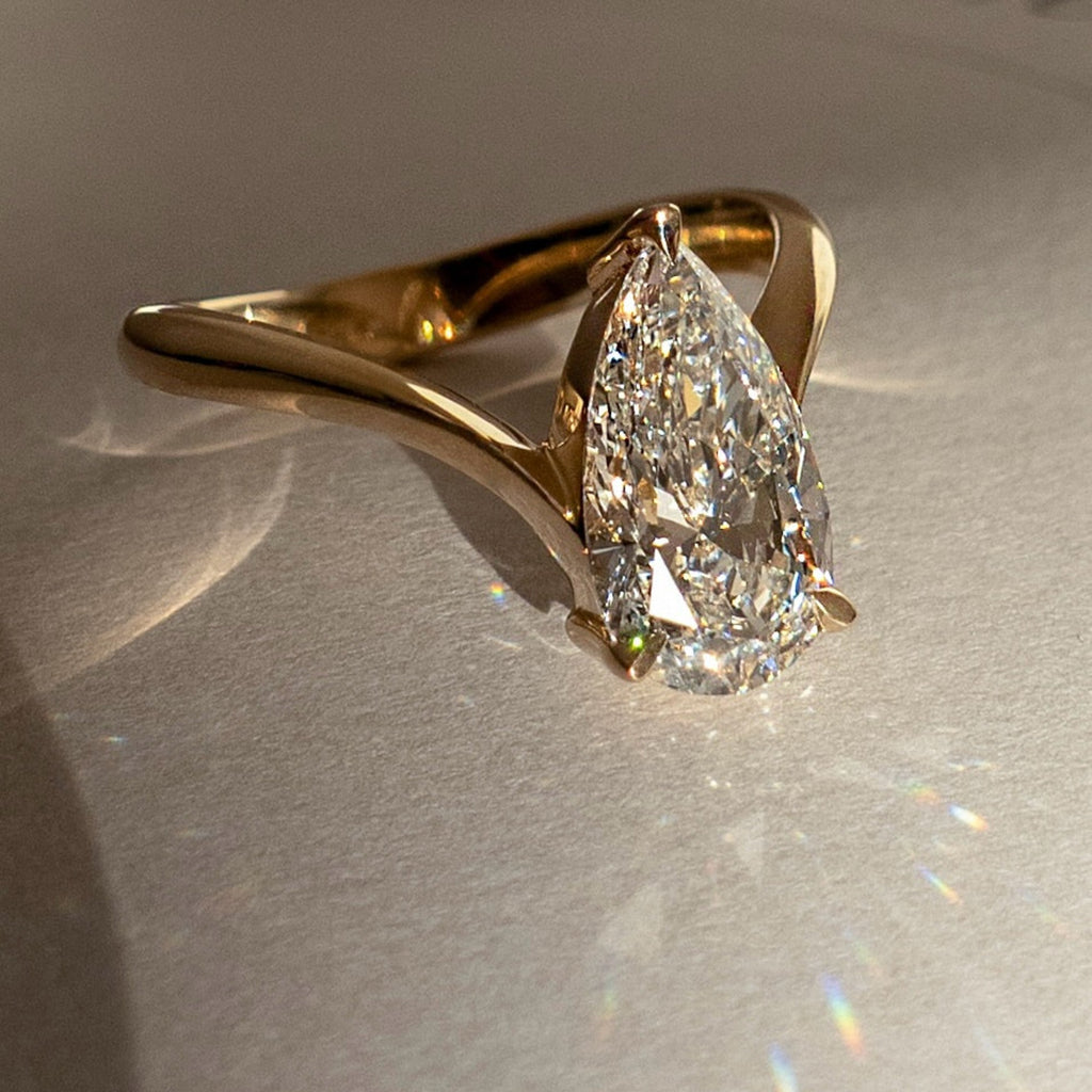 Pear Cut Lab Grown Engagement Ring Solitaire Antique Wedding Ring