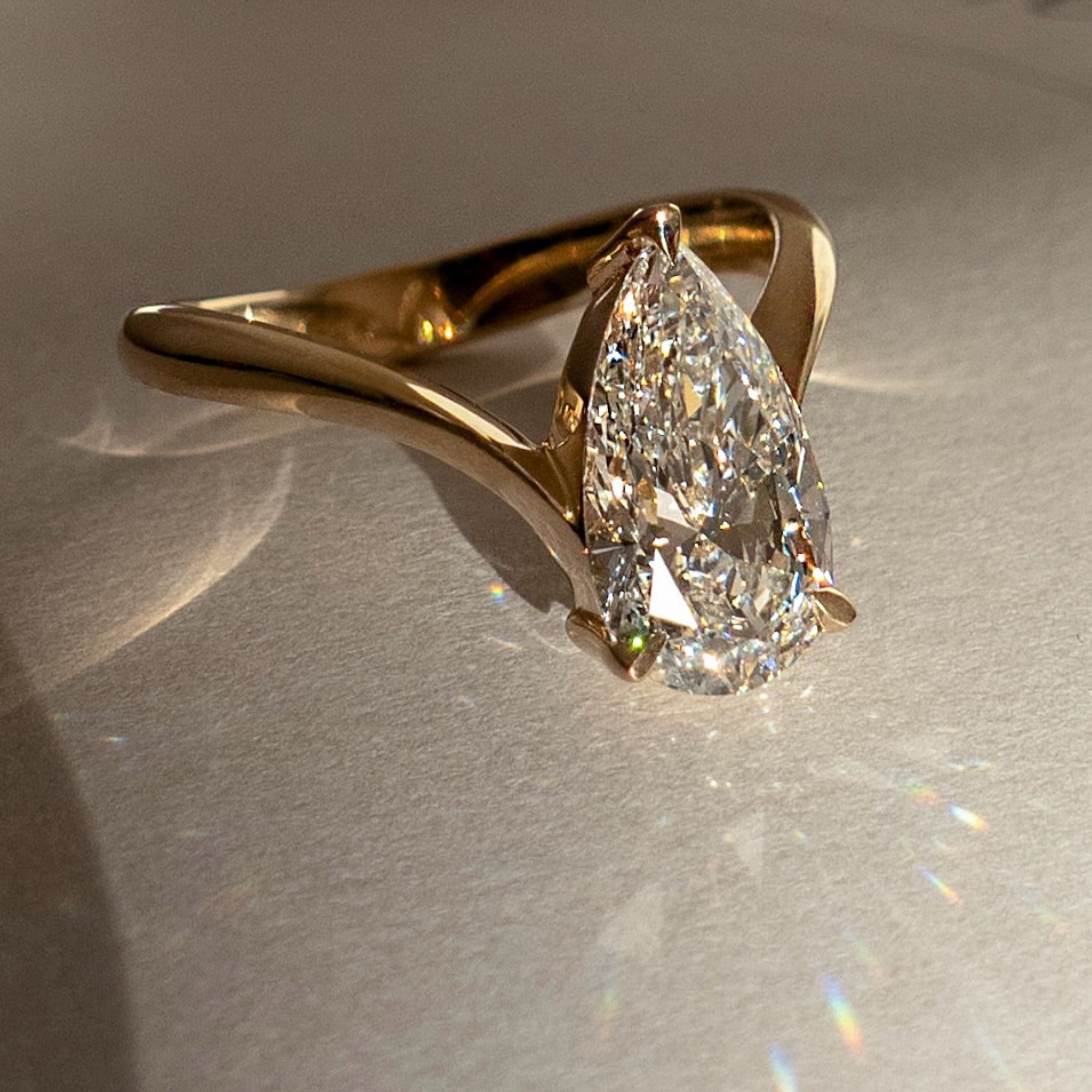 Pear Cut Lab Grown Engagement Ring Solitaire Antique Wedding Ring