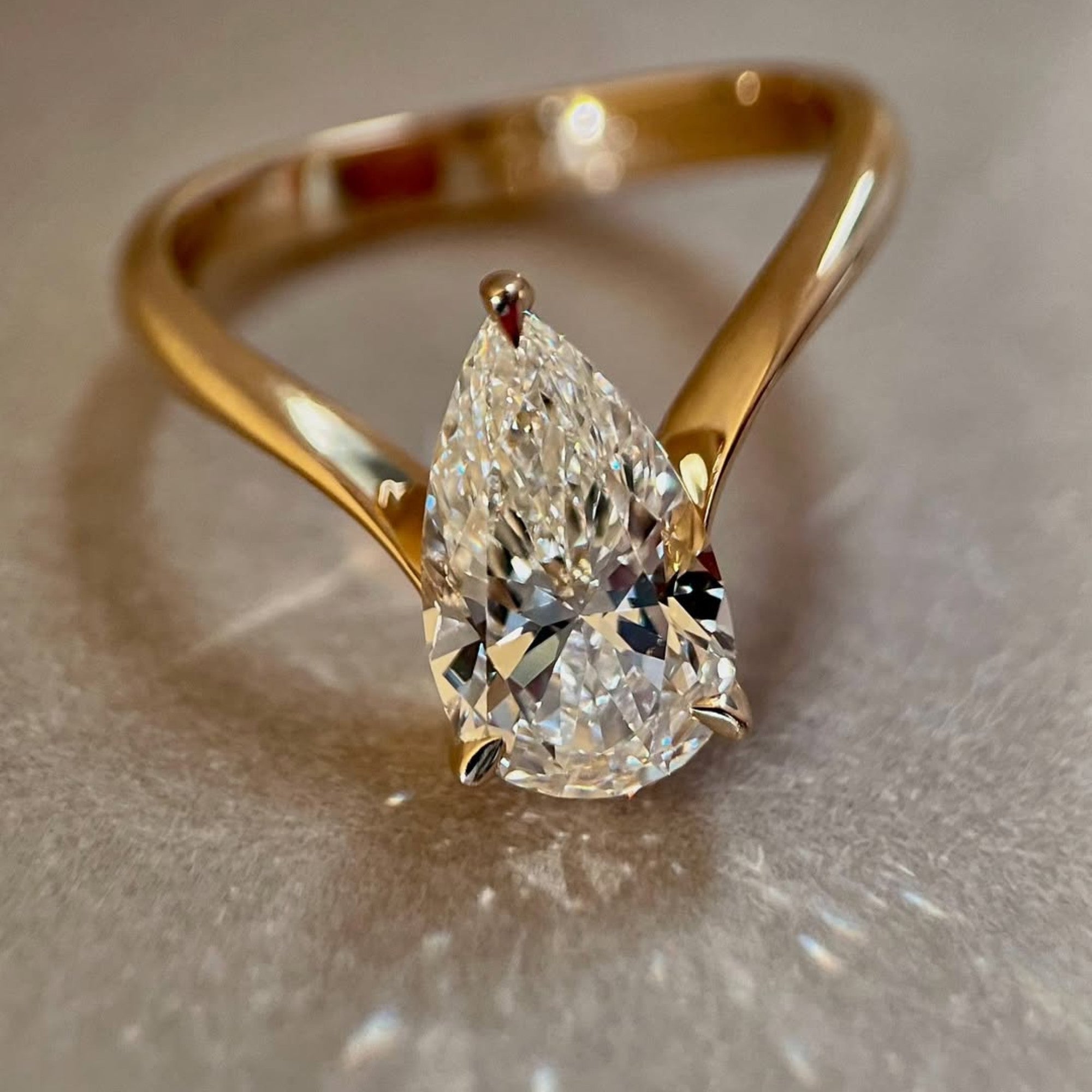 Pear Cut Lab Grown Engagement Ring Solitaire Antique Wedding Ring