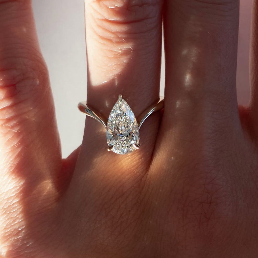 Pear Cut Lab Grown Engagement Ring Solitaire Antique Wedding Ring