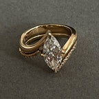 Marquise Lab Grown Engagement Ring Set Solid Gold Wedding Bridal Set