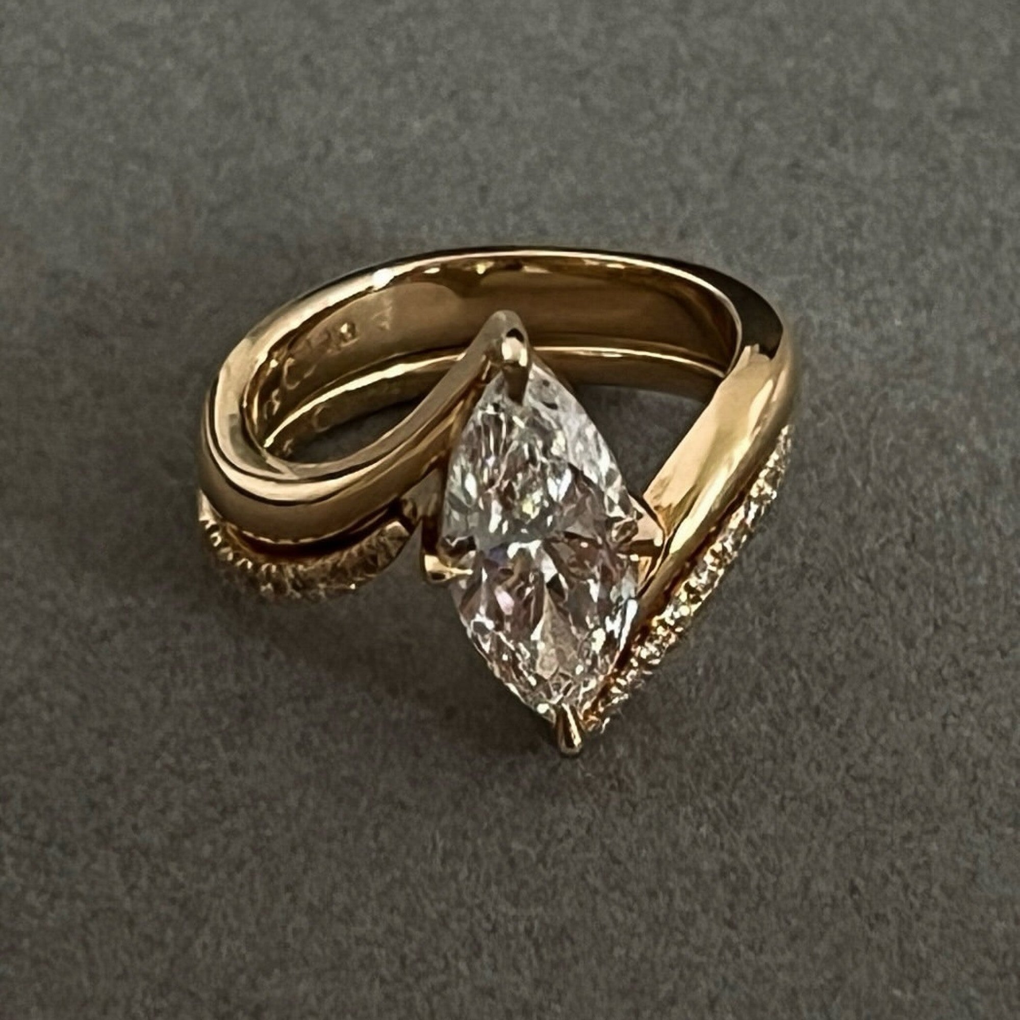 Marquise Lab Grown Engagement Ring Set Solid Gold Wedding Bridal Set